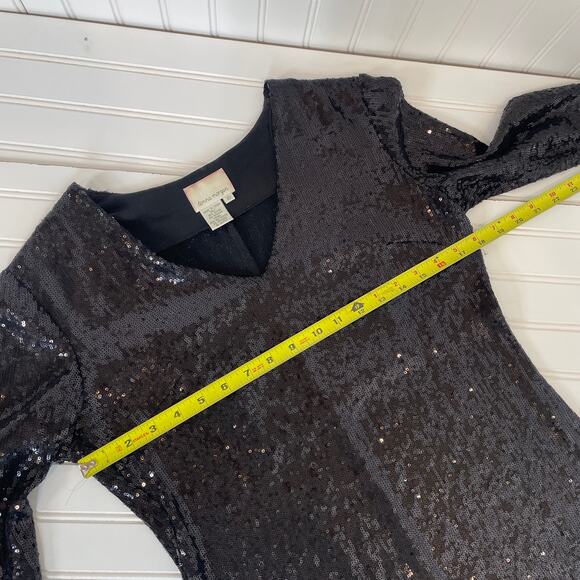 Donna Morgan Black Sequins V-Neck Long Sleeve Mini Sheath Dress Size 10 - Picture 4 of 6